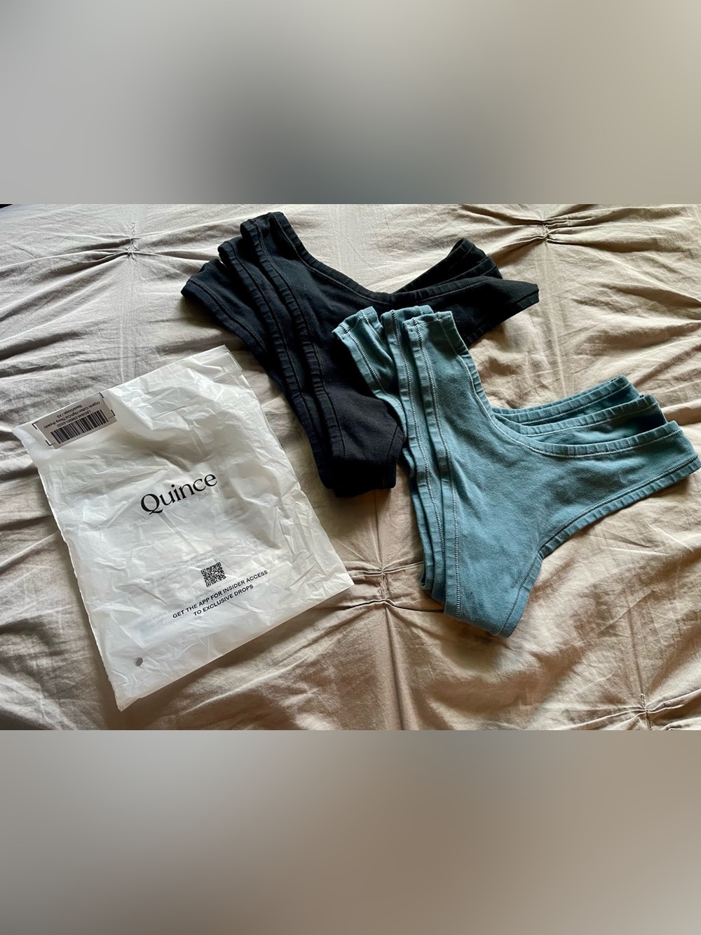 NEW Quince Organic Cotton High-Cut Thong Underwear Panties, Black & Blue, XS